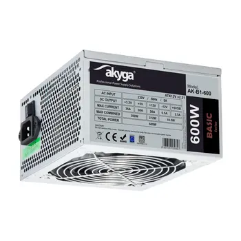 Akyga ATX PC zdroj 600W Basic,EPS 12V 4+4pin,PCIE6,6+2pin,12cm