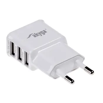 Akyga Síťová USB nabíječka 240V 3100mA,3xUSB,bílá