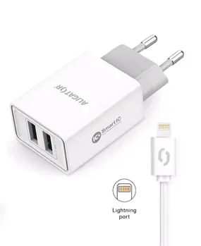 ALIGATOR Chytrá síťová nabíječka 2.4A,2xUSB,smart IC,bílá,USB kabel pro iPhone/iPad