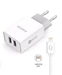 ALIGATOR Chytrá síťová nabíječka 2.4A,2xUSB,smart IC,bílá,USB kabel pro iPhone/iPad