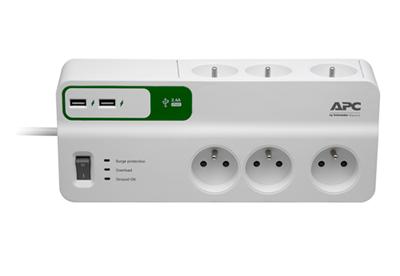 APC Essential SurgeArrest 6 outlets with 5V, 2.4A 2 port USB charger, 230V France