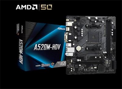 ASROCK MB A520M-HDV (AM4, amd A520, mATX, 2xDDR4 4733+, VGA+DVI+HDMI )