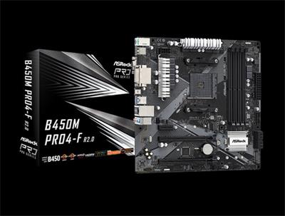 ASROCK MB B450M PRO4-F R2.0 (AM4, amd B450, 4xDDR4 3200, 4xSATA3, 7.1, USB3.1, VGA+DVI +HDMI, mATX)