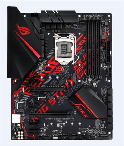 ASUS ROG STRIX B360-H GAMING Intel B360 ATX gaming motherboard with Aura Sync RGB LED lighting, pre-mounted I/O shield