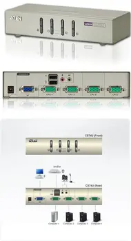 ATEN KVM switch CS-74U USB 4PC audio , včetně kabelů 1.2m