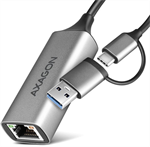 AXAGON ADE-TXCA, USB-C + USB-A 3.2 Gen 1 - Gigabit Ethernet síťová karta, Asix AX88179, auto instal