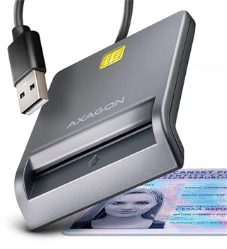 AXAGON CRE-SM3T, USB-A FlatReader čtečka kontaktních karet Smart card (eObčanka), kabel 1.3m