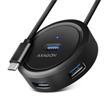 AXAGON HUE-P1AL,4x USB 3.2Gen1,ROUND hub,micro USB napájecí konektor, kabel USB-C 30cm