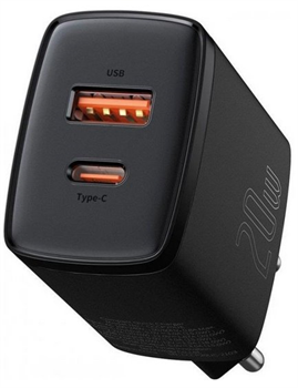 Baseus nabíječka Compact Quick,USB-A/3A,USB-C 20W,černá