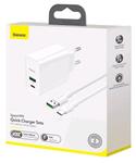 Baseus Speed PPS set duálního USB-A QC + USB-C 30W adaptéru a kabelu USB-A do USB-C,5A,1m,bílá