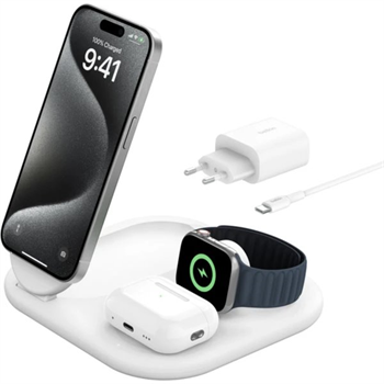 Belkin BOOST CHARGE™ Qi2 15W 3v1 Magnetický nabíjecí stojan, skládací, bílá