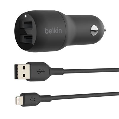 Belkin Duální USB-A nabíječka do auta + 1m lightning kabel, černá