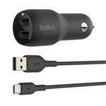 Belkin Duální USB-A nabíječka do auta + 1m USB-C kabel, černá