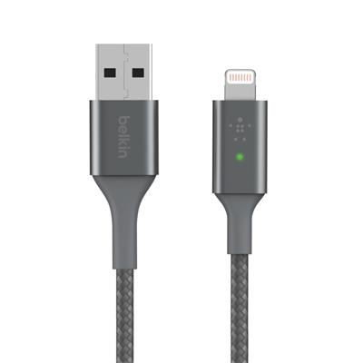 Belkin Lightning Smart LED kabel, 1,2m, stříbrný - odolný