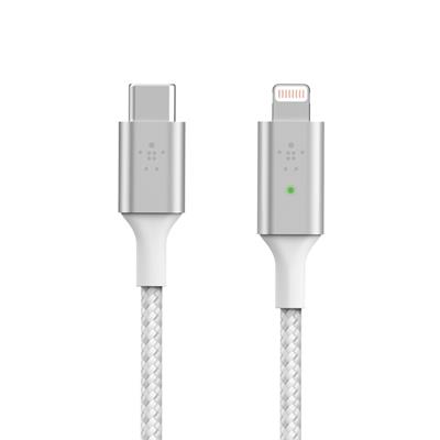 Belkin USB-C Smart LED kabel s lightning konektorem, 1,2m, bílý - odolný