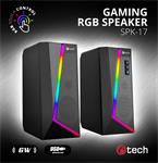 C-TECH reproduktory SPK-17, 2.0, 6W,  RGB podsvícení, 3,5mm jack, USB napájení, černé