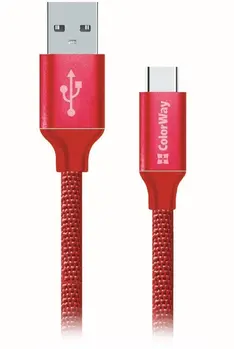 Colorway Datový Kabel Usb /Type-C/ 1m/ 2.1A/ Červený