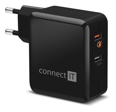 CONNECT IT QUICK CHARGE 3.0 nabíjecí adaptér 2x USB (3,4A), QC 3.0, černý