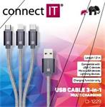 CONNECT IT Wirez 3in1 USB-C & Micro USB & Lightning, silver gray, 1,2 m