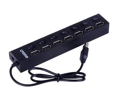 Crono USB HUB, 7 portů, USB2.0, vypínač, černý