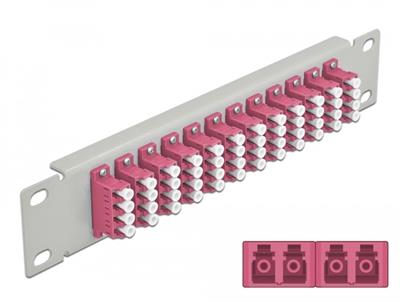 Delock 10” patch panel pro optická vlákna, 12 portů, LC Quad, fialový, 1U, šedý