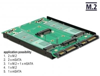 Delock 3.5” Konvertor 2 x SATA 22 pin > Dualport 2 x M.2 / 2 x mSATA