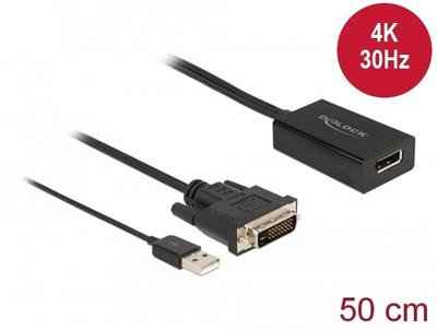 Delock Adaptér DVI samec na DisplayPort 1.2 samice černý 4K s funkcí HDR 50 cm