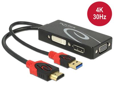 Delock Adaptér HDMI samec > DVI / VGA / Displayport samice 4K černý