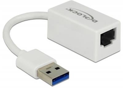 Delock Adaptér Super Speed USB (USB 3.1 Gen 1) s USB Typ-A samec > Gigabit LAN 10/100/1000 Mbps kompaktní bílá