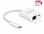 Delock Adaptér USB Type-C™ na Gigabit LAN 10/100/1000 Mbps s portem Power Delivery bílá