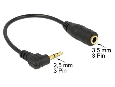 Delock audio stereo kabel 2,5 mm samec pravoúhlý na 3,5 mm samice,3 pin 14 cm