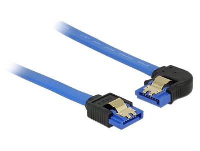 Delock Cable SATA 6 Gb/s receptacle straight > SATA receptacle left angled 30 cm blue with gold clips