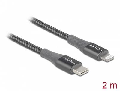 Delock Datový a nabíjecí kabel USB Type-C™ na Lightning™ pro iPhone™, iPad™ a iPod™ šedá 2 m MFi