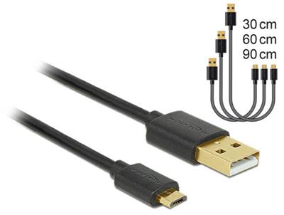 Delock Datový a rychlonabíjecí kabel USB 2.0 Typ-A samec > USB 2.0 Typ Micro-B samec sada 3 kusů černý