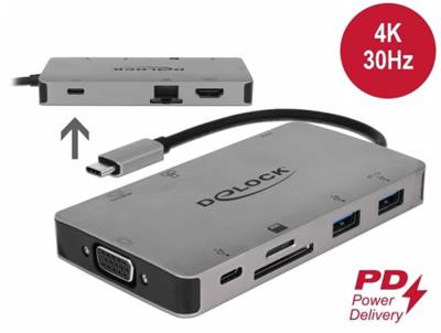 Delock Dokovací stanice USB Type-C™ 4K - HDMI / VGA / USB 3.1 / SD / LAN / PD 3.0