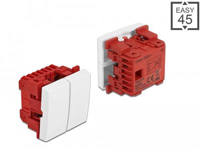 Delock Jednopólový, jednocestný, dvoutlačítkový spínač Easy 45, rozměr 45 x 45 mm, bílý