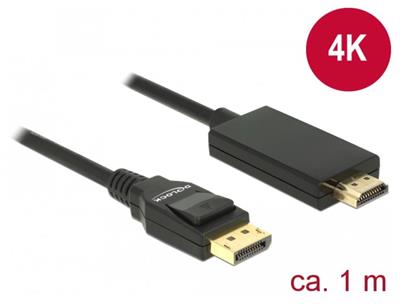 Delock Kabel Displayport 1.2 samec > High Speed HDMI-A samec pasivní 4K 1 m černý