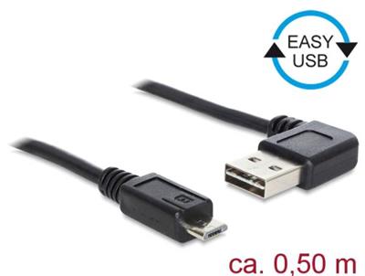 Delock Kabel EASY-USB 2.0 Typ-A samec pravoúhlý levý / pravý > USB 2.0 Typ Micro-B samec 0,5 m