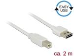 Delock Kabel EASY-USB 2.0 Typ-A samec > USB 2.0 Typ-B samec 2 m bílý