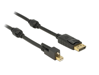 Delock Kabel mini Displayport 1.2 samec se šroubky > Displayport samec 4K černý 2 m