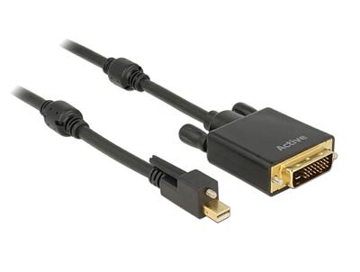 Delock Kabel mini Displayport 1.2 samec se šroubky > DVI samec 4K aktivní černý 2 m