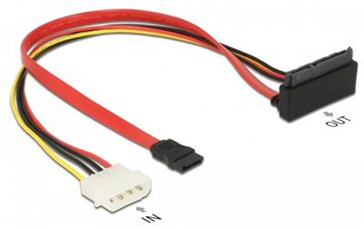 Delock Kabel SATA 6 Gb/s 7 pin samice + Molex 4 pin napájecí konektor > SATA 22 pin samice pravoúhlý nahoru kovový 30 c