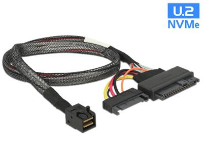 Delock kabel SFF-8643 samec > U.2 SFF-8639 samec + SATA napájecí konektor 50 cm