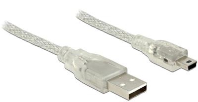 Delock Kabel USB 2.0 Typ-A samec > USB 2.0 Mini-B samec 1,5m transparentní