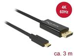 Delock Kabel USB Type-C™ samec > Displayport samec (DP Alt Mód) 4K 60 Hz 3 m černý