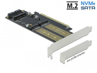 Delock Karta PCI Express x16 na 1 x M.2 Key B + 1 x NVMe M.2 Key M + 1 x mSATA - Low profile