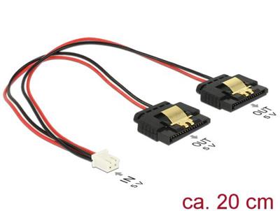 Delock Napájecí kabel 2 pin samice > 2 x SATA 15 pin samice (5 V) kovová spona 20 cm