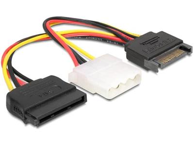 Delock Power Adapter SATA 15-pin samec > Molex samice 4-pin + SATA 15-pin samice, 16,5cm