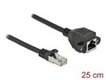 Delock Prodlužovací síťový kabel, ze zástrčky S/FTP RJ45 na zásuvku RJ45, Cat.6A, délka 25 cm, černý