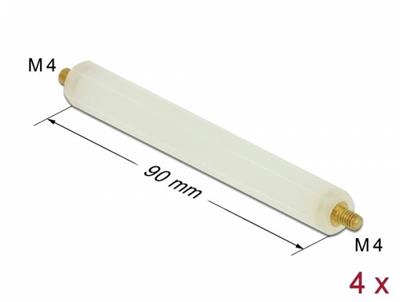 Delock Stavěcí kolík, M4 x M4, šestihranný, vnější / vnější, 90 mm, přírodní, 4 ks